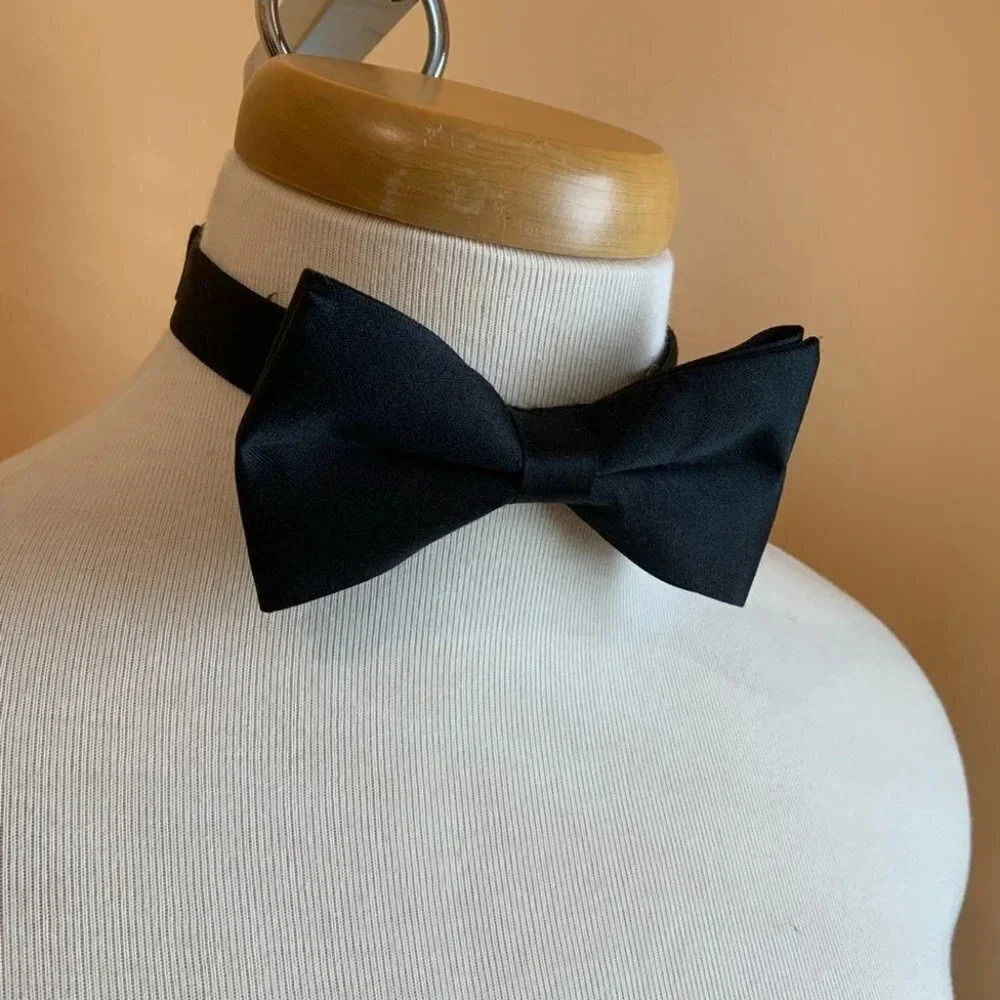 Vintage Black Adjustable Clip On Bow Tie Tuxedo Formal Accessories - Picture 2 of 9